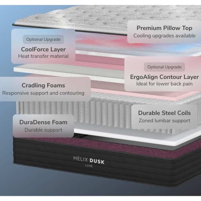 Helix™ Dusk Luxe 13.5” Mattress, Optional GlacioTex™ Cooling Pillowtop (Medium Back & Stomach)