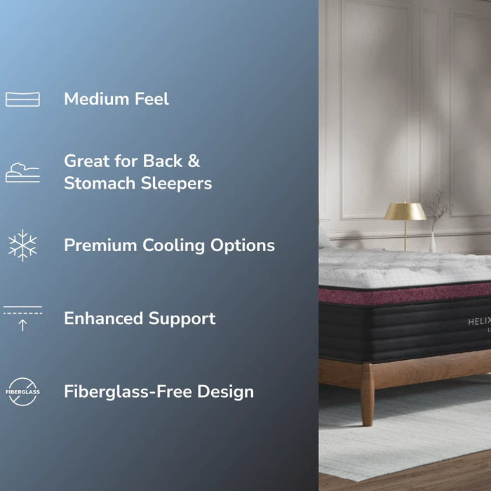 Helix™ Dusk Luxe 13.5” Mattress, Optional GlacioTex™ Cooling Pillowtop (Medium Back & Stomach)
