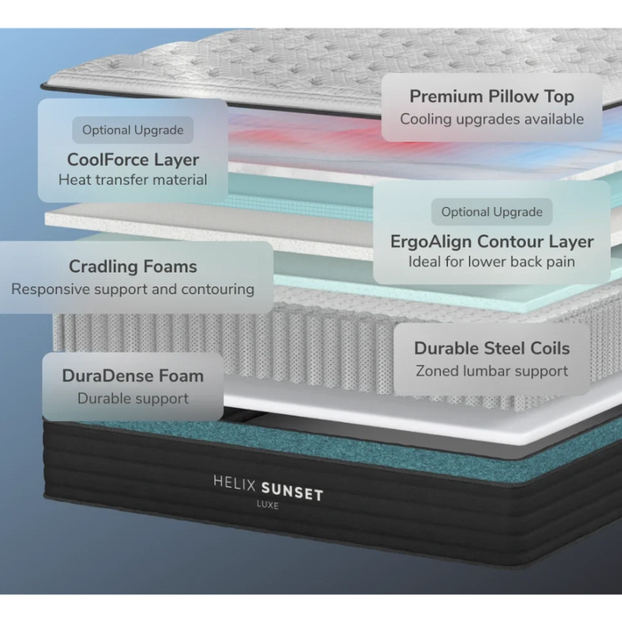 Helix™ Sunset Luxe 13.5" Mattress, Optional GlacioTex™ Cooling Pillowtop (Soft)